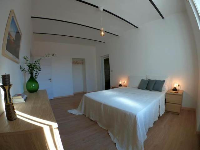 Bedroom with vaulted ceiling